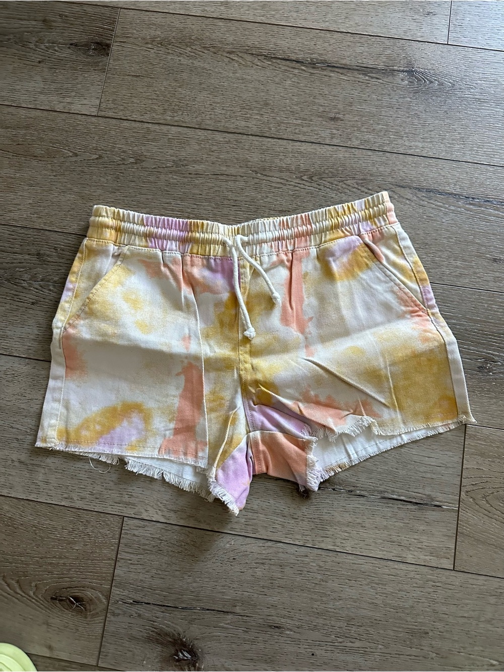 Abound Pastel Tie-Dye Drawstring Athletic Shorts in Yellow, Pink & Cream